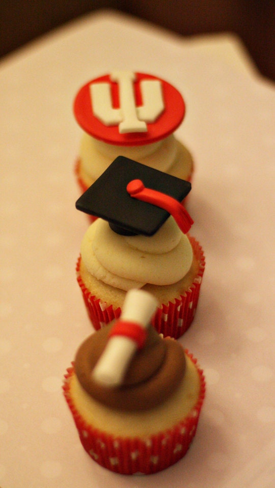 Fondant Graduation Toppers Including Caps, Diplomas and Your School's Logo for Decorating Cupcakes, Cookies or Mini Cakes