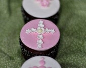 Fondant Baptism Cross and Flower Toppers for Decorating Baptism Celebration Cupcakes, Cookies or Brownies