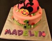 Ladybug Fondant Ladybug Cake Topper with Matching Flowers, Age and Name Cake Decorations Perfect for a Ladybug Party