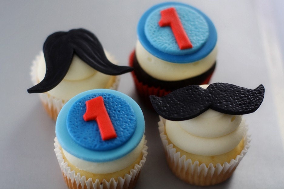 Fondant Mustache Cake Topper, Big Fancy Age, and Polka Dots perfect for a Smash Cake or Birthday Cake