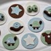 Baby Shower Fondant Turtle, Snail, Onesie, Booties and Star Toppers for Cupcakes, Cookies or Mini-Cakes