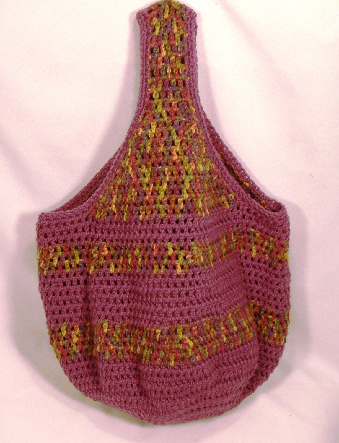 Crochet Purple and Green Market Tote Bag