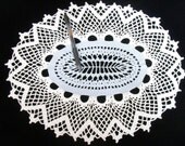 Crochet Doily White Wedgewood Blue Oval Handmade