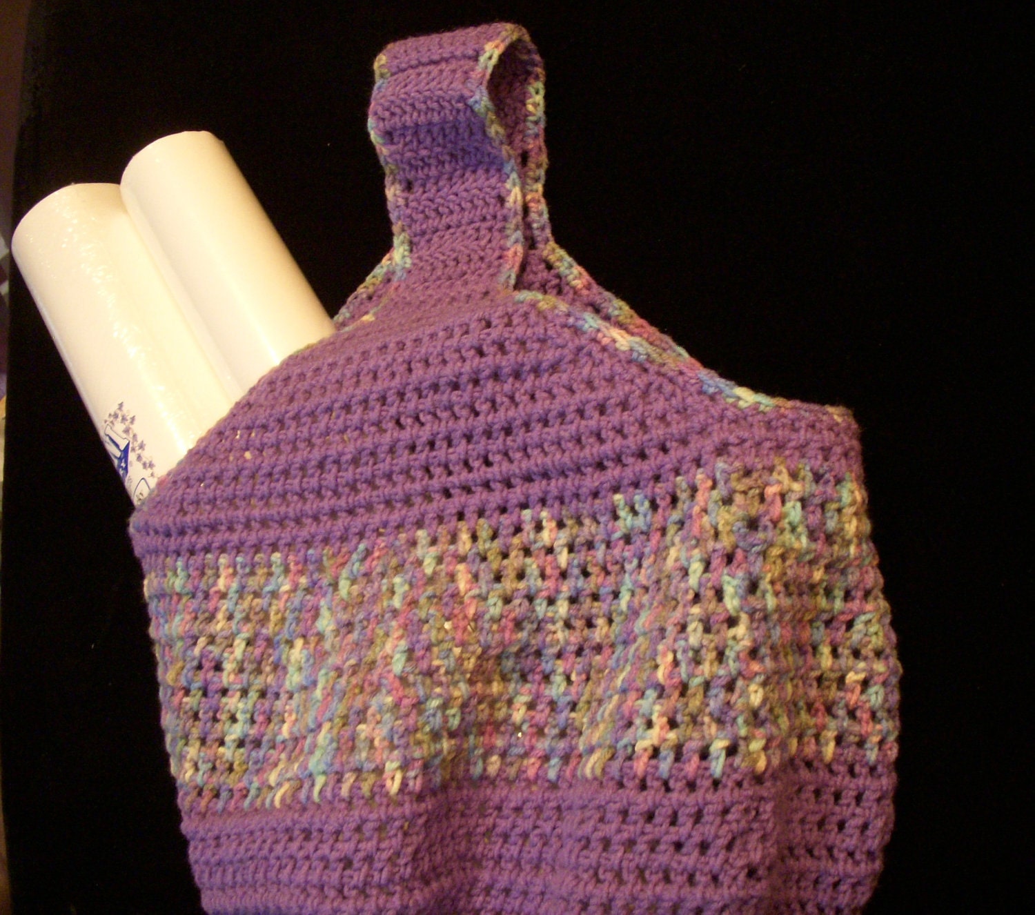 Crochet Purple Lavender and Pastels Grocery Tote Bag
