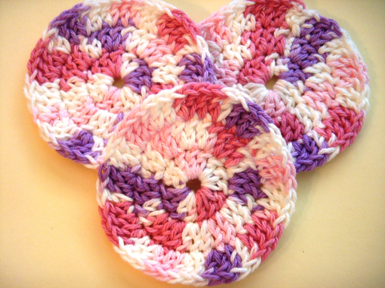 Crochet Pink and Purple Cotton Pads or Scrubbies Set of 3