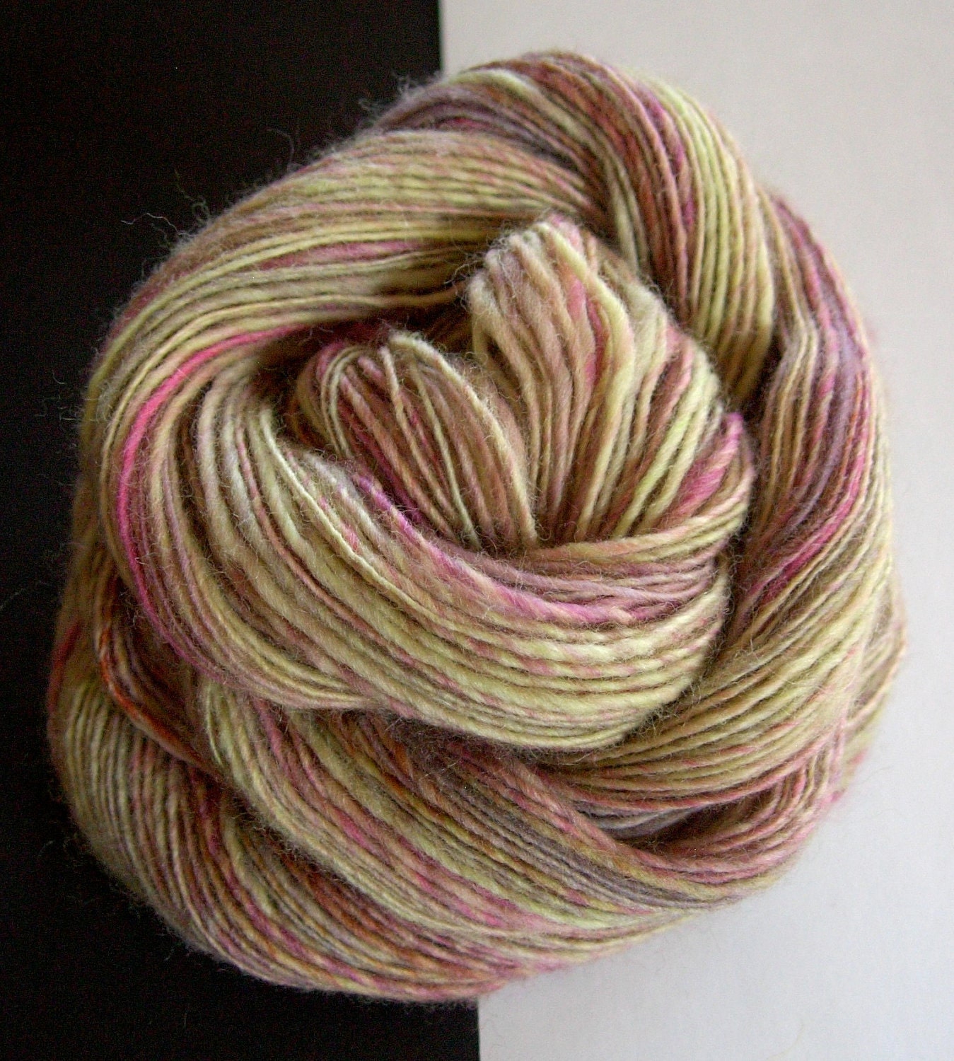 PAINTING - organic Merino wool, so very soft, hand dyed, handspun yarn, single ply, lace weight
