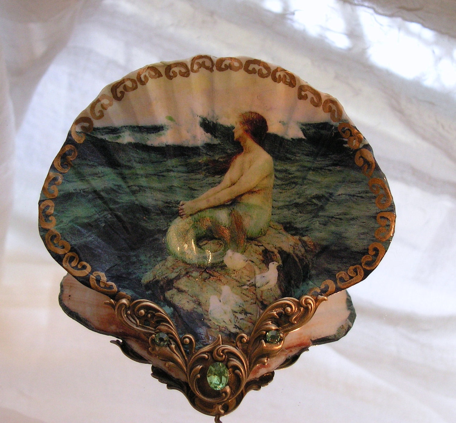 Mermaid On A Rock Shell Jewelry Dish