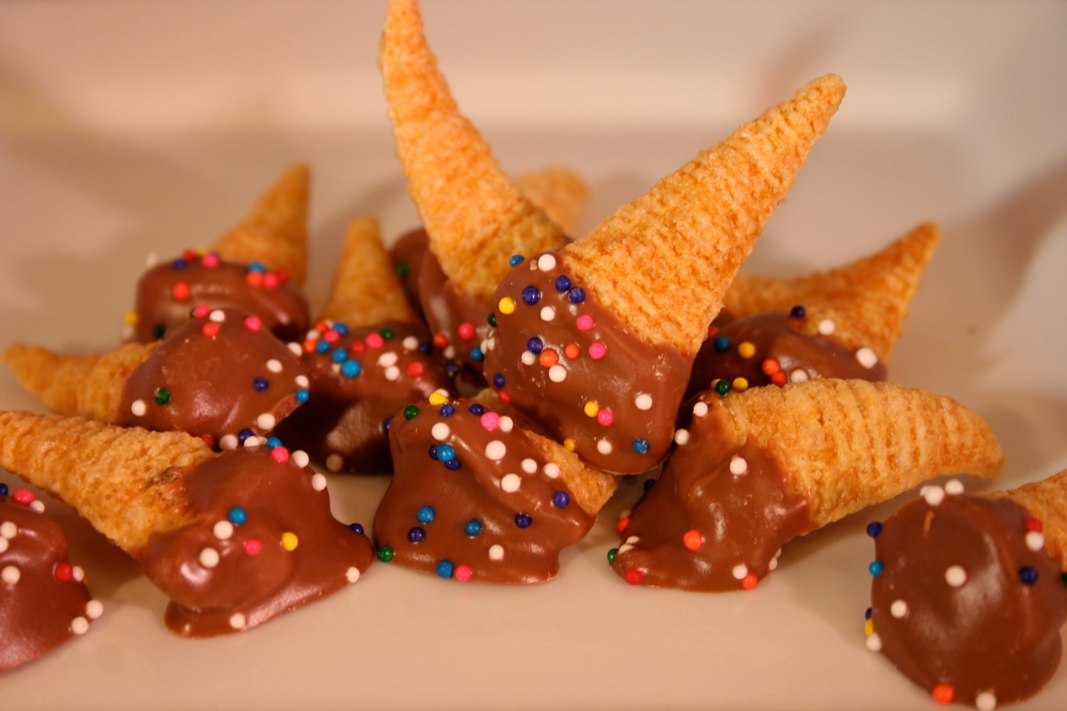 Peanut Butter Stuffed Chocolate Dipped Bugles