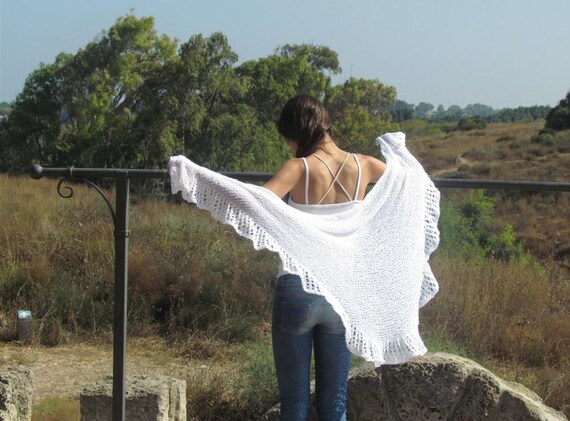 Spring Scarf Rustic Crocheted white Wrap Shawl wedding accessory