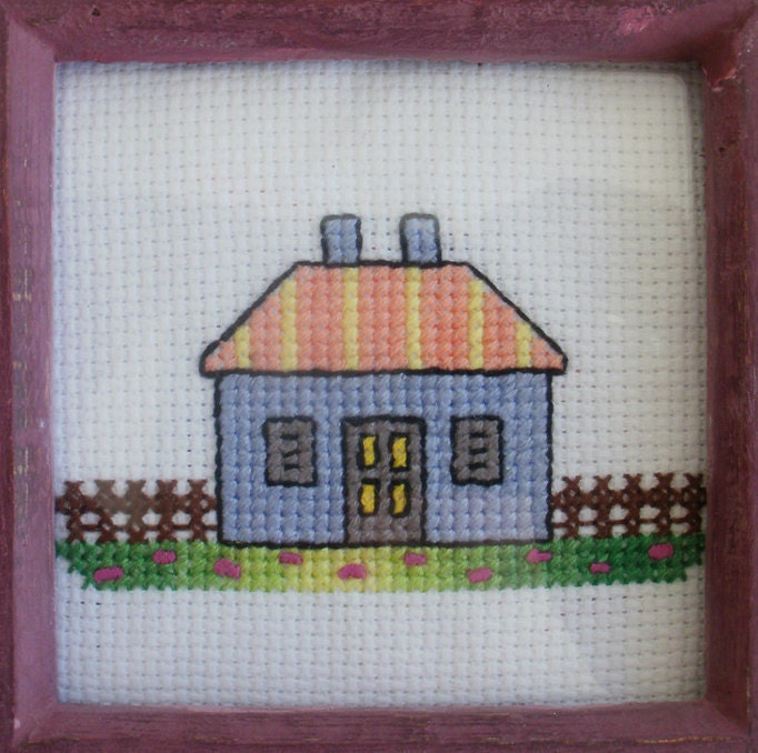 Cross Stitch Picture Light Purple House