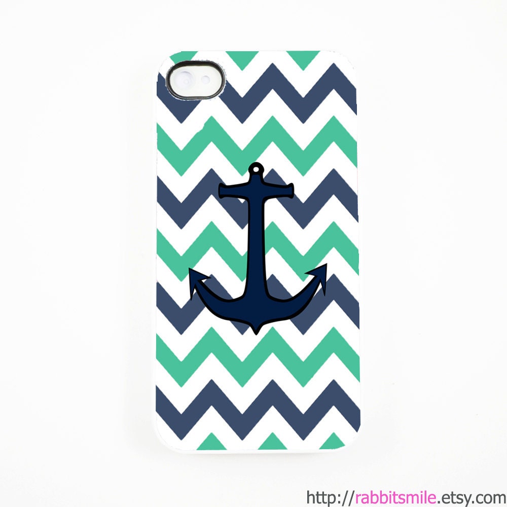 iPhone 5 Case, iPhone 4 case, iPhone 4s Cover , Hard Plastic iphone 5 Cover, cases -- Nautical Chevron Anchor