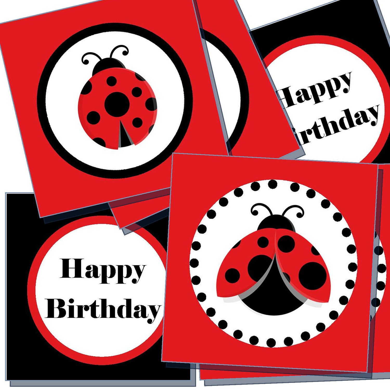 Ladybug Cupcake toppers Gift tags Birthday   Printable