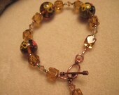 Sale-Amber Floral Lampwork Glass Beaded Bracelet, free shipping