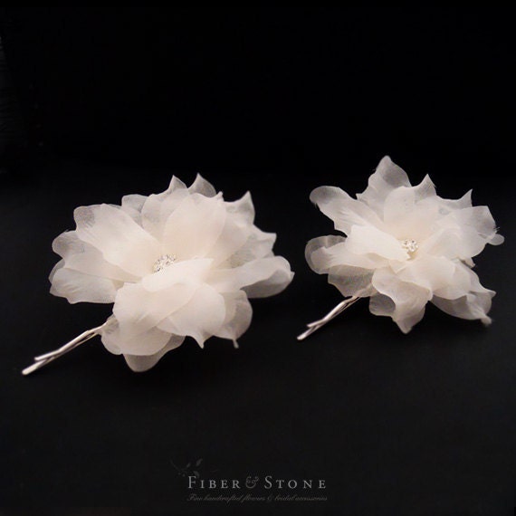 Pure Silk Wedding Headpiece with Swarovski Crystals, Ivory, White Wedding Reception Hair Flowers, Wedding Hairpiece Hair Accessories,