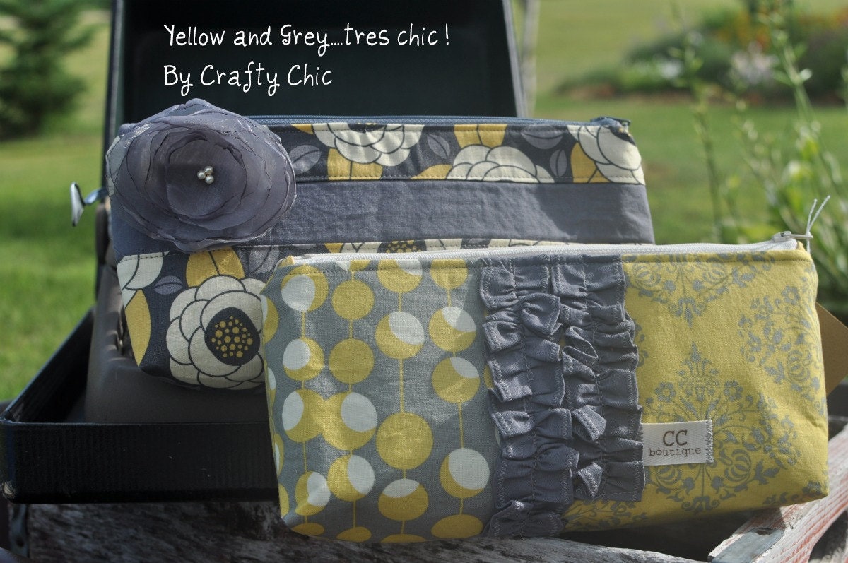 Cosmetic Bag-Yellow and Grey Combo-You choose 1-Amy Butler-Joel Dewberry