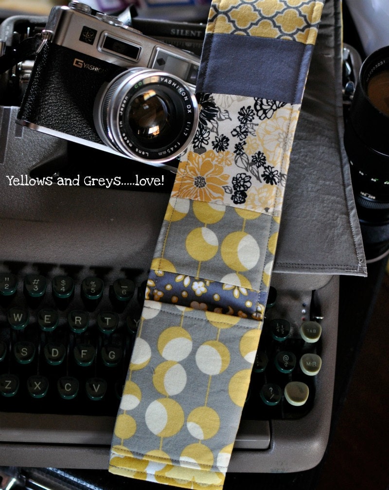 DSLR Padded Camera Strap Cover Yellows and Greys-Made to Order