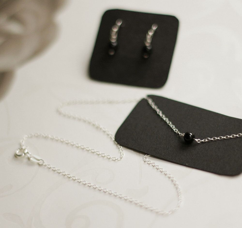 Black Onyx Earrings on Black Onyx Necklace   Earrings  Bridal Jewelry Set   Sterling Silver