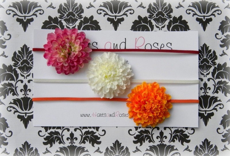 Baby Girl Headbands..Newborn Headband..Infant Headband.Set of 3 Flower Headbands..Photography Prop..Baby Headbands
