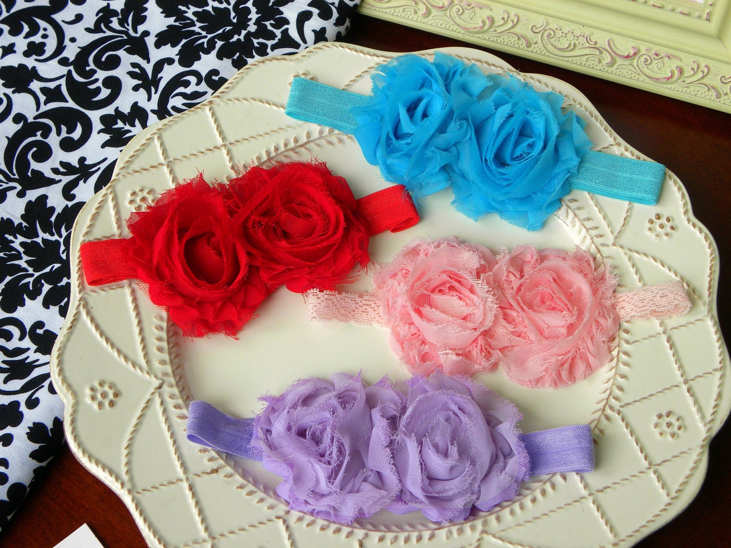 Pick 2 Shabby Chic Baby Headbands..Newborn Headband..Baby Girl Headbands.Shabby Chic Rosette Headbands..Infant Headband.Christening.Wedding