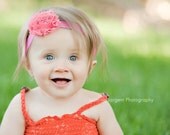 Shabby Chic Coral Pink Baby Headbands.Baby Girl Headband.Newborn Headband.Infant Headband.Coral Headband.Hair Accessory.Ready 2 Ship