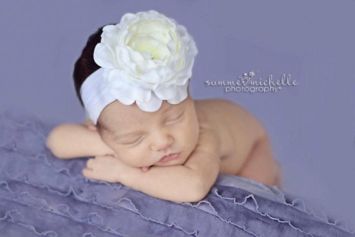Boutique Baby Girl Headband..Off White Ruffle Flower Headband..Newborn Headbands.Baby Headbands..Toddler..Baptism.Wedding