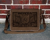 Messenger Bag with Russian Sickle and Hammer old Postage Stamp