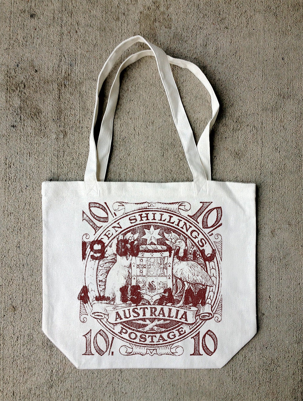 Australia 10 Shilling - Screen Printed Recycled Cotton Canvas Tote Bag - CrawlSpaceStudios