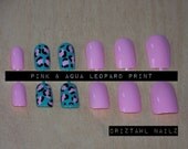 Pink & Aqua Accent Leopard Print Nail Art Set