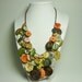 Bountiful Buttons - Vintage Button Necklace,Statement,AWARD WINNING,Green/Coral/Pearl/Ivory Buttons on Brass Chain,Repurposed