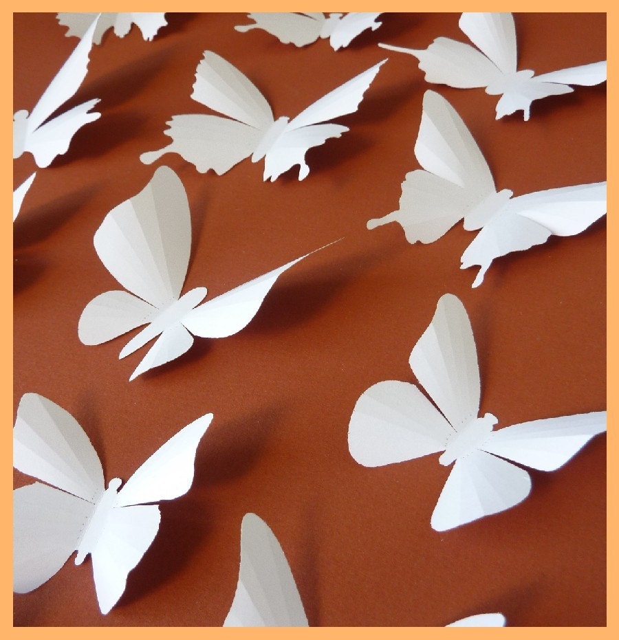 3D Wall Butterflies - 15 White Butterfly Silhouettes, Wedding, Nursery