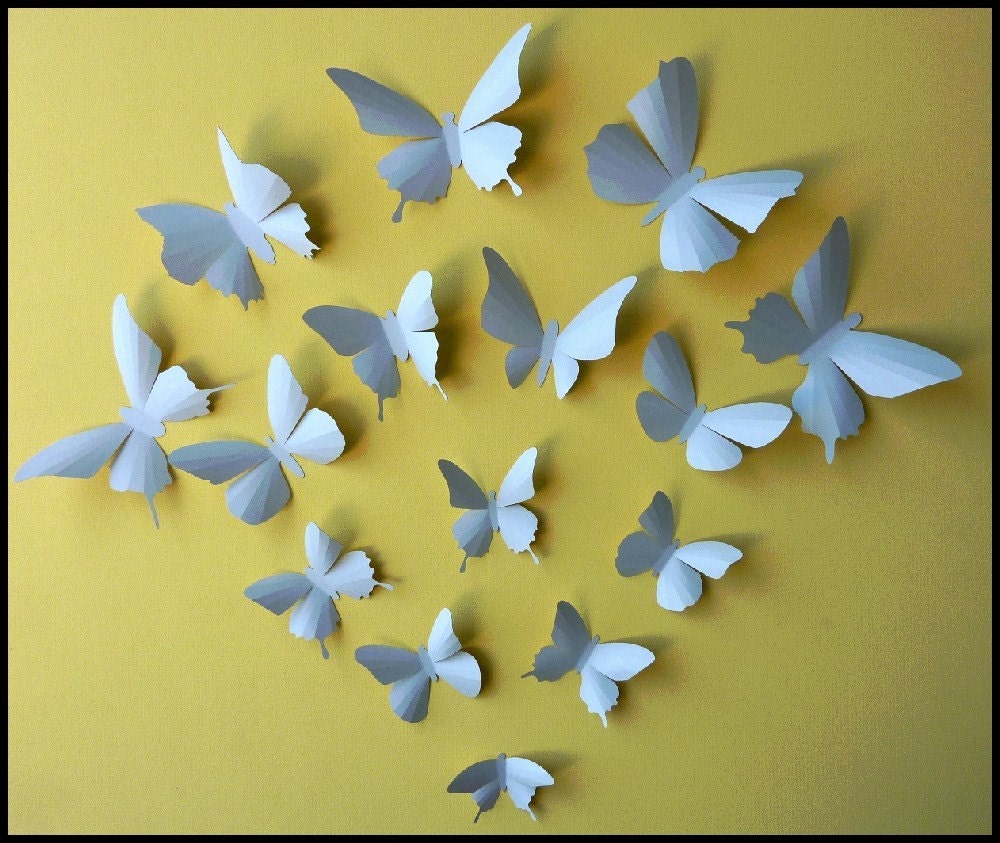 3D Wall Butterflies - 15 Soft Blue Butterfly Silhouettes, Nursery,  Home Decor,  Wedding