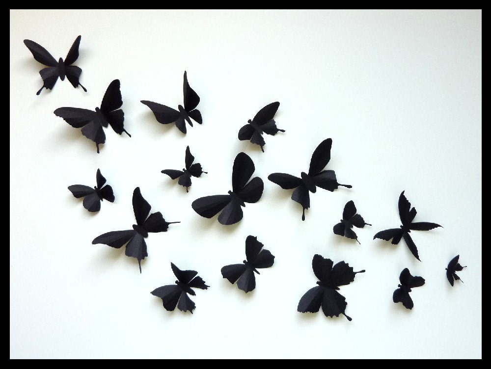 3D Wall Butterflies - 40 Assorted Black Butterfly Silhouettes, Nursery, Home Decor