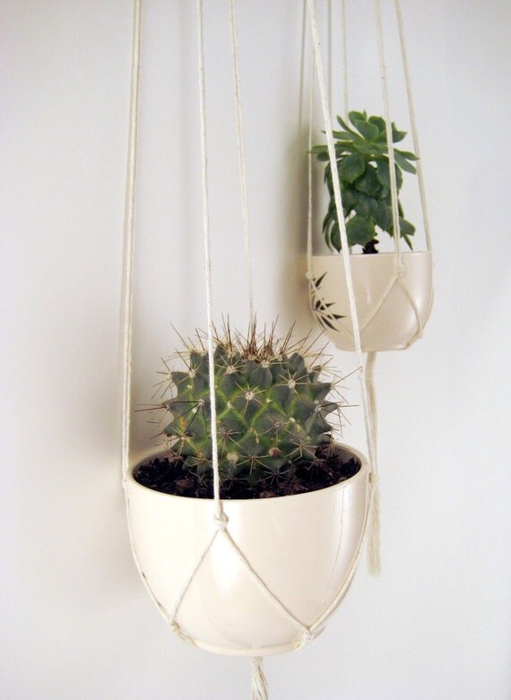 Minimalist Plant Hangers Without Beads - Set of 2 - Cotton Twine, 43 inches/109cm's long and 36 inches/91cm's