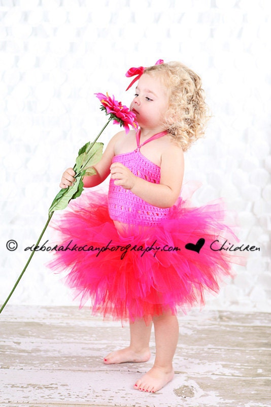 Sweetheart Pink & Fuchsia ValentineTutu and Hand Crochet Tube Top Birthday Parties, Pageants or Holidays to a 19" Waist or  2T