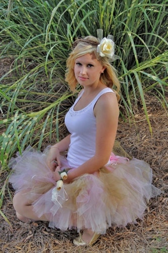 Teen Adult Small Amber Rose Champagne Vintage Short Style Tulle Tutu in Pink, Gold, & Bronze with Lace