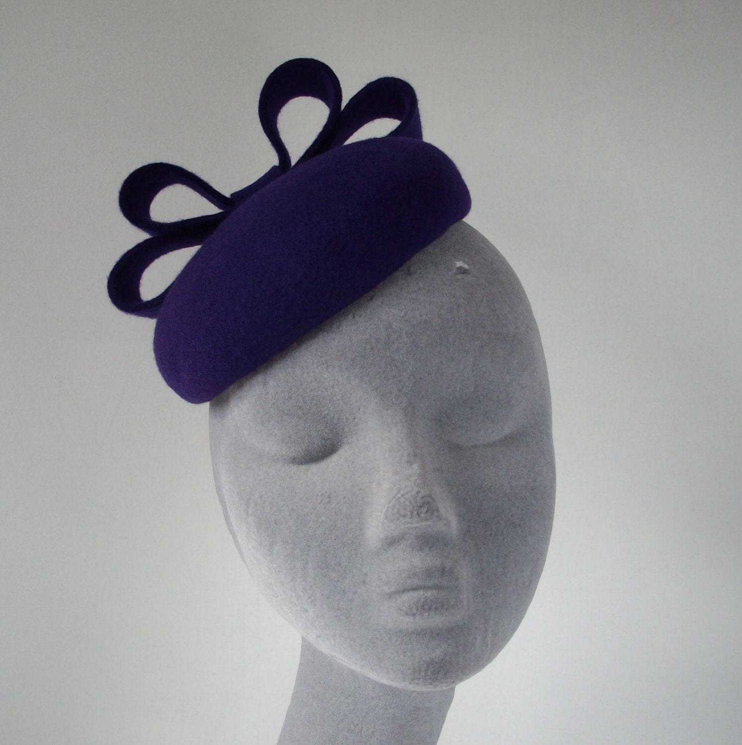 Purple Felt Hat- Beret Hat with Bow