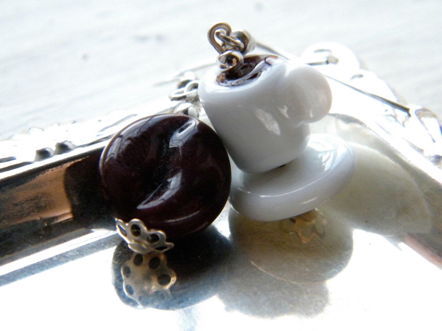 Coffee earrings  handmade lampwork glass beads