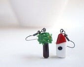 Tiny house earrings - lampwork beads
