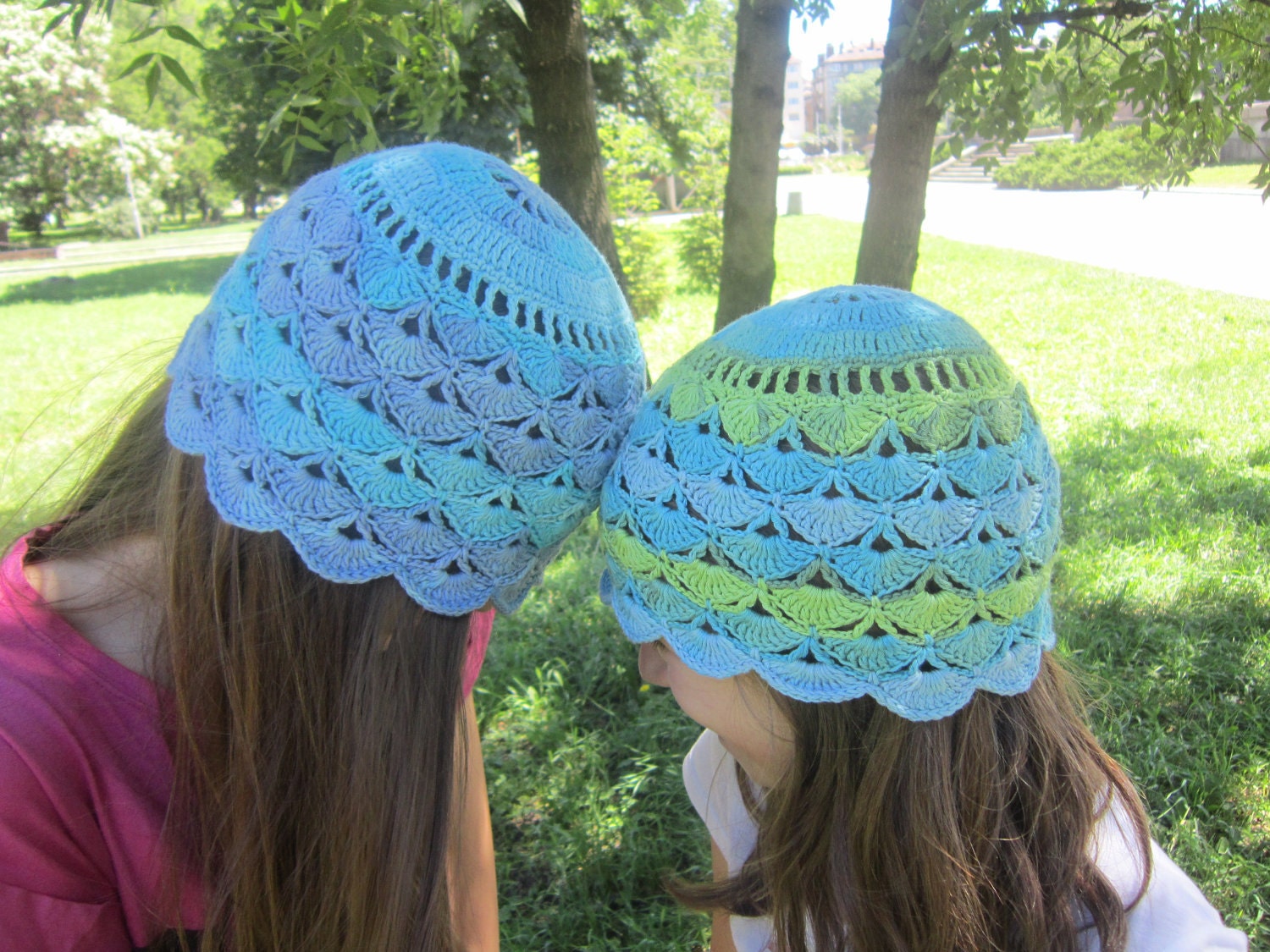 Crochet Summer Hat Sea Breeze Beach Multicolor Accessory  Batik Light Blue Turquoise Green Cotton by dodofit on Etsy