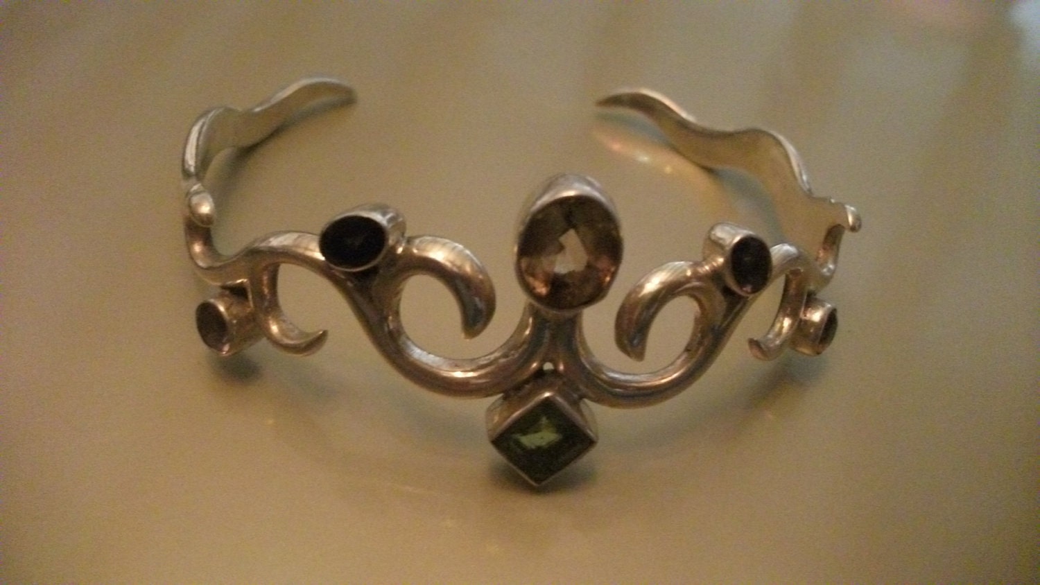 SALE, FURTHER REDUCED, Sterling silver cuff with faceted gemstones, amethyst, sapphire, garnet, peridot, citrine