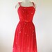 70s Red Floral Sundress Boho Smocked Size Medium