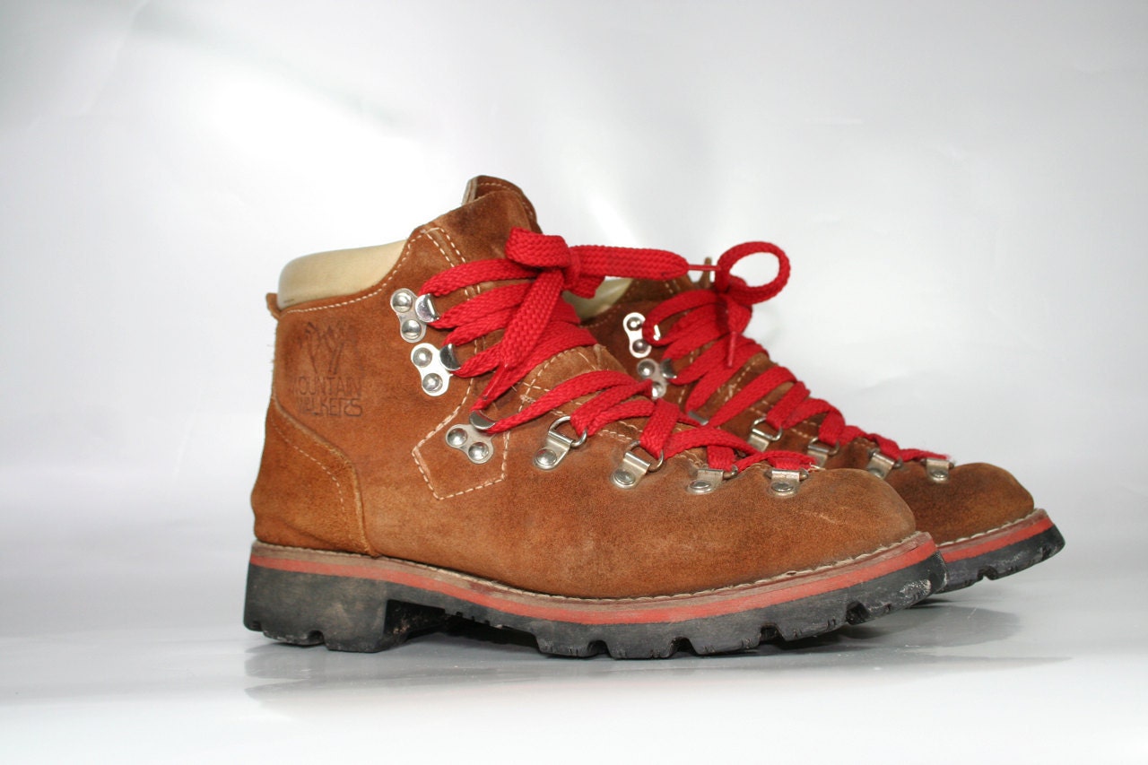 brown walking boots red laces