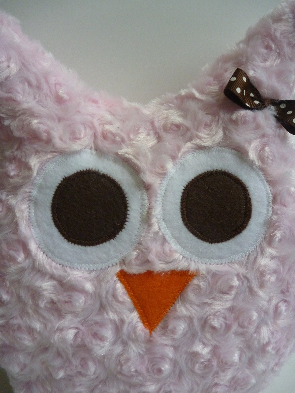 minky owl pillow for girl owl room decor or owl nursery, plush owl in pink