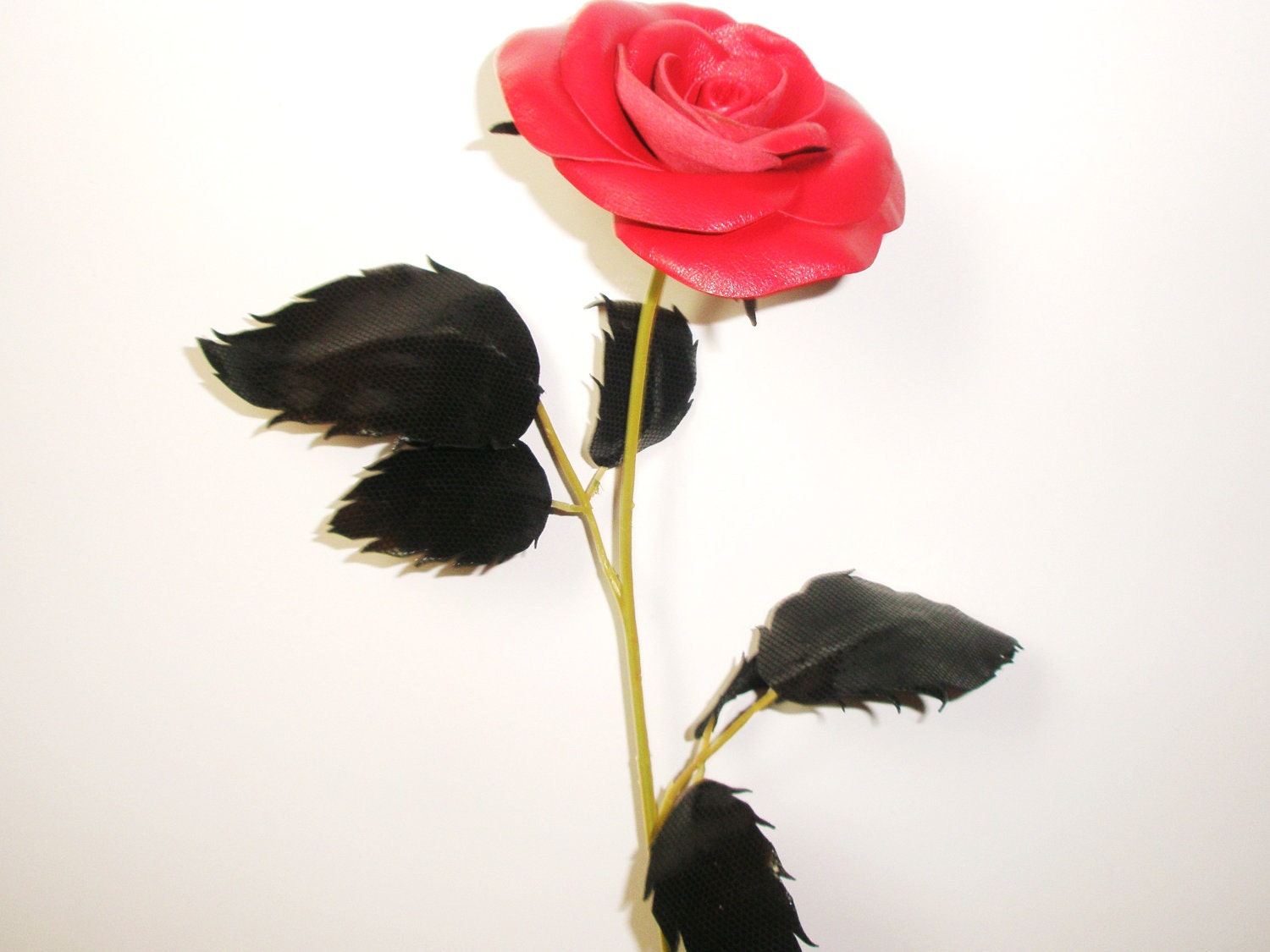 Red Leather Rose, Wedding 3rd Anniversary Gift Long Stem Flower ...