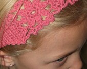 Adjustable unique Celtic Blossom pink floral crocheted headband
