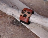 Black And Leopard Leather Cuff Bracelet - Handsculpted