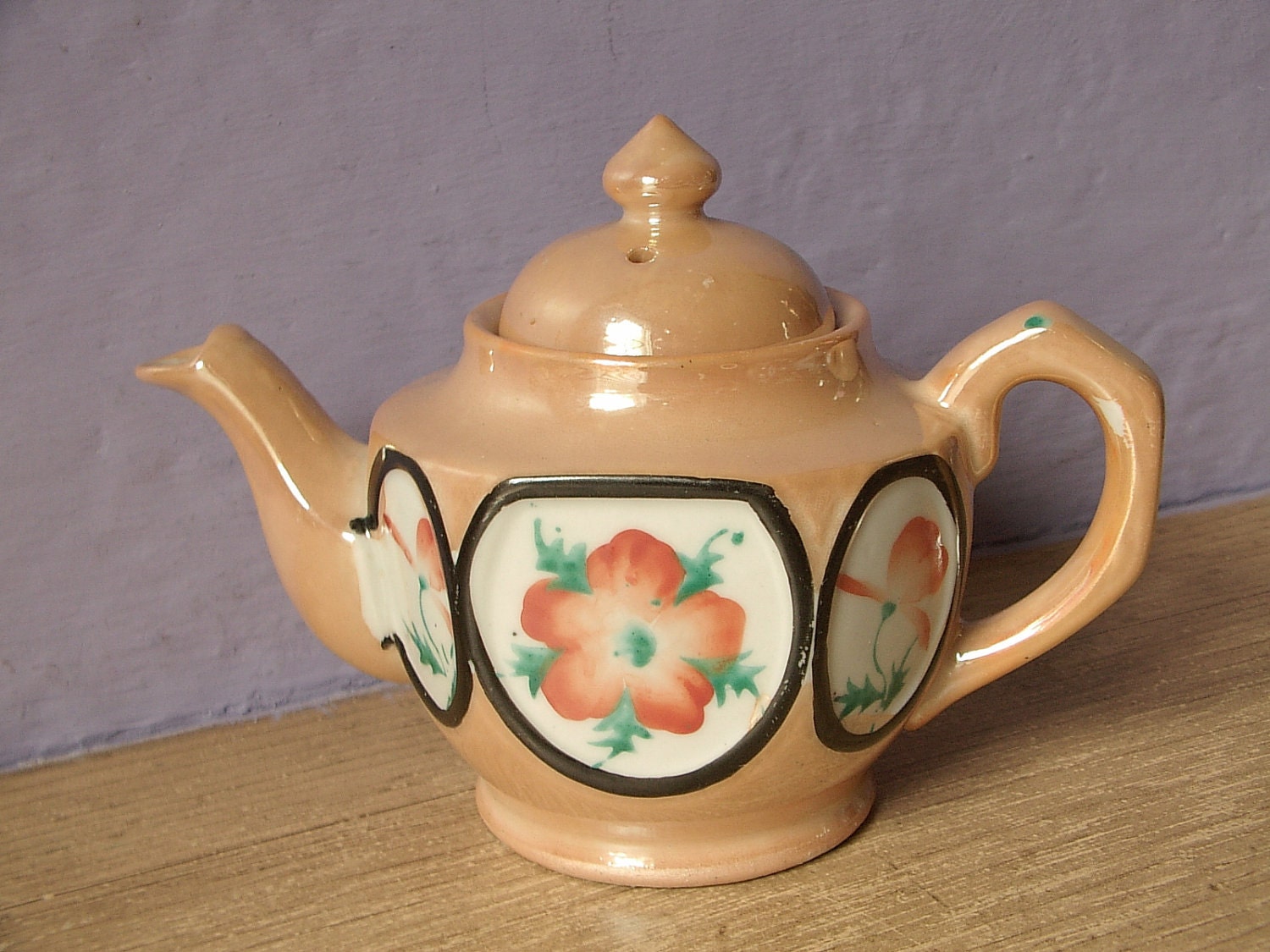 Antique 1930's Japanese teapot peach lustre by ShoponSherman