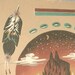 vintage southwest sand art painting, Native American Indian themed, 1960's, Wallace Watchman new mexico, mountain desert