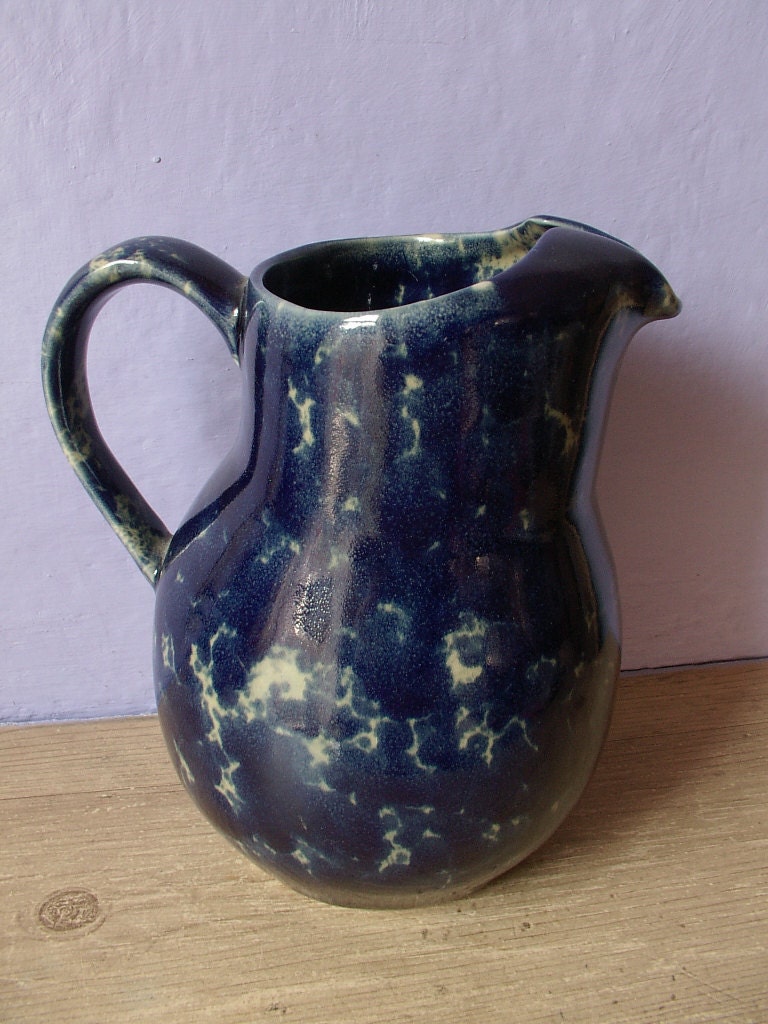 vintage blue ceramic pitcher Bennington pottery by ShoponSherman