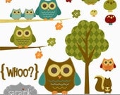 Woodland Owl Clipart Download - Cute digital clip art for Personal and Commercial Use